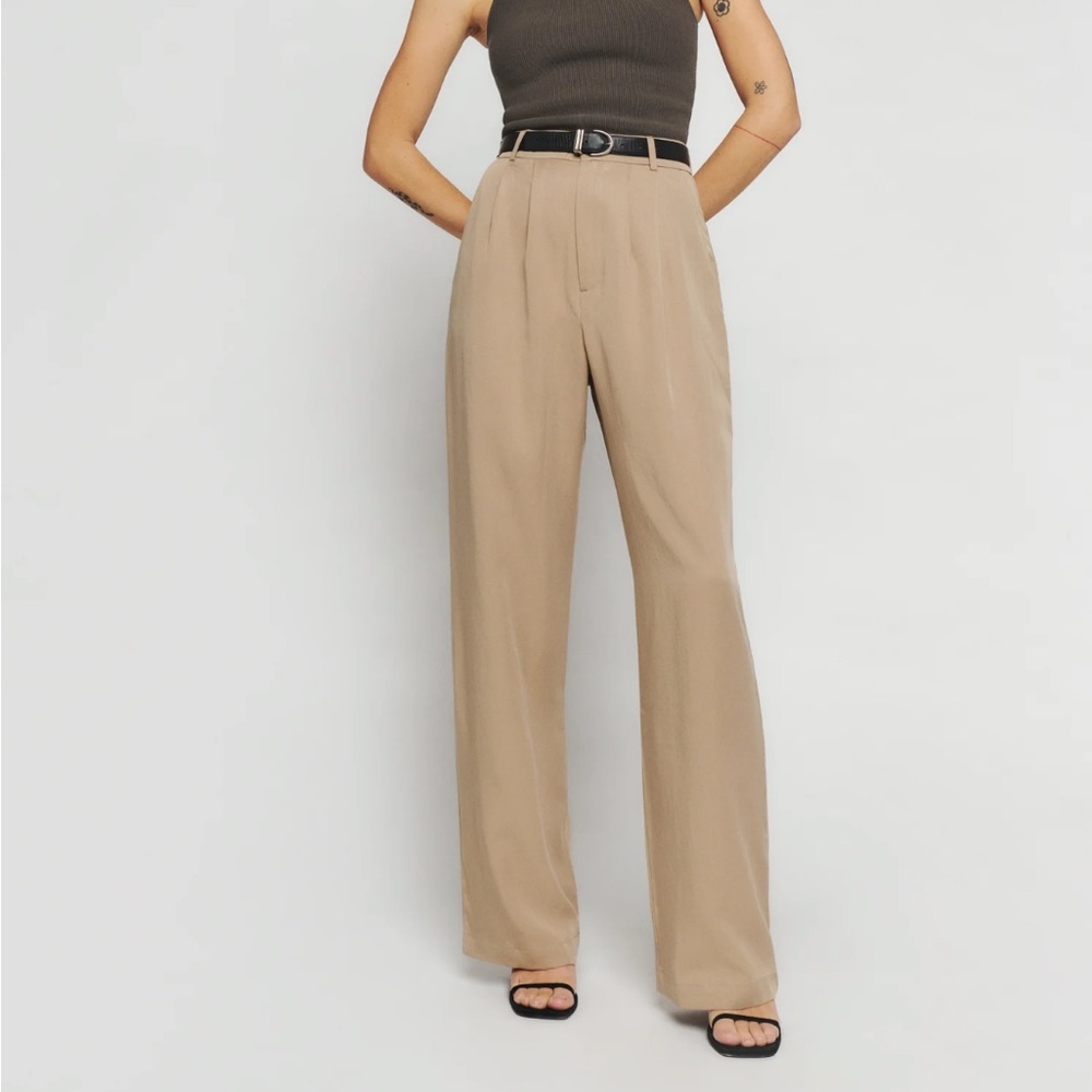 Reformation Beige Wide-Leg Trousers